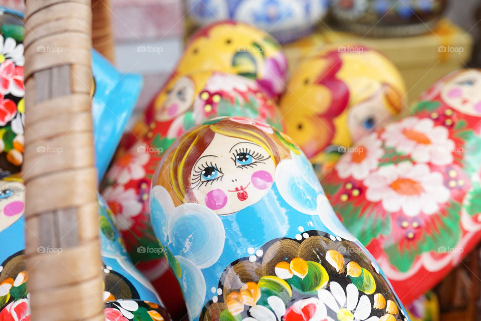 Russian nesting dolls or matreshka (babushka) with soft focus and shallow depth of field