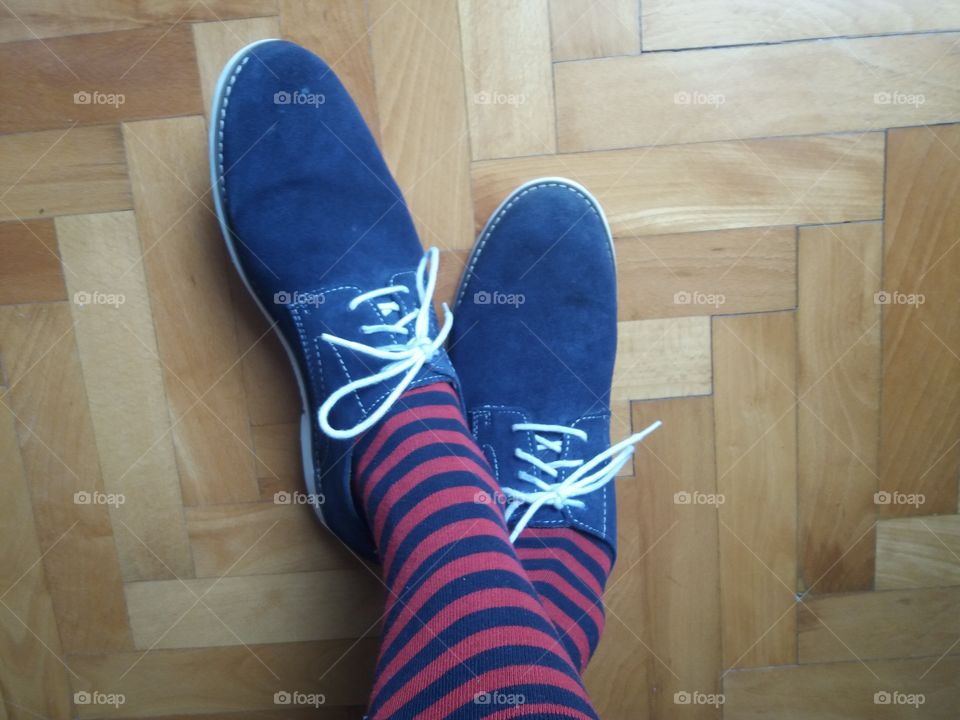 shoes and blue-red socks