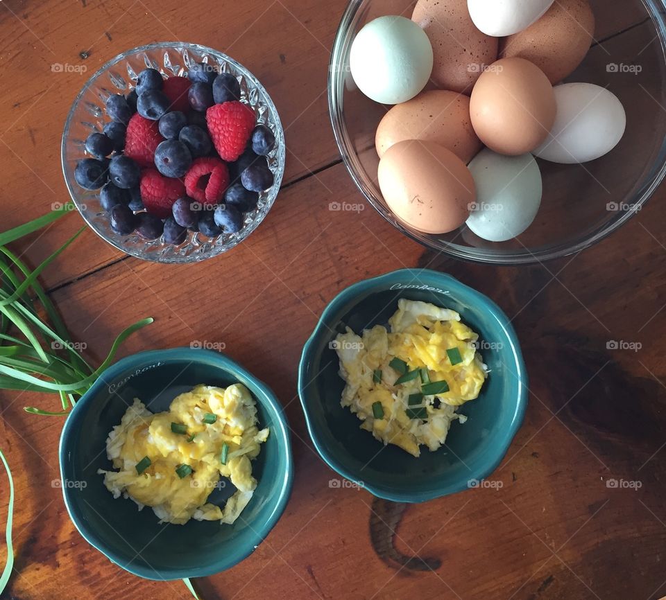 Rustic centerpiece with fruit and eggs