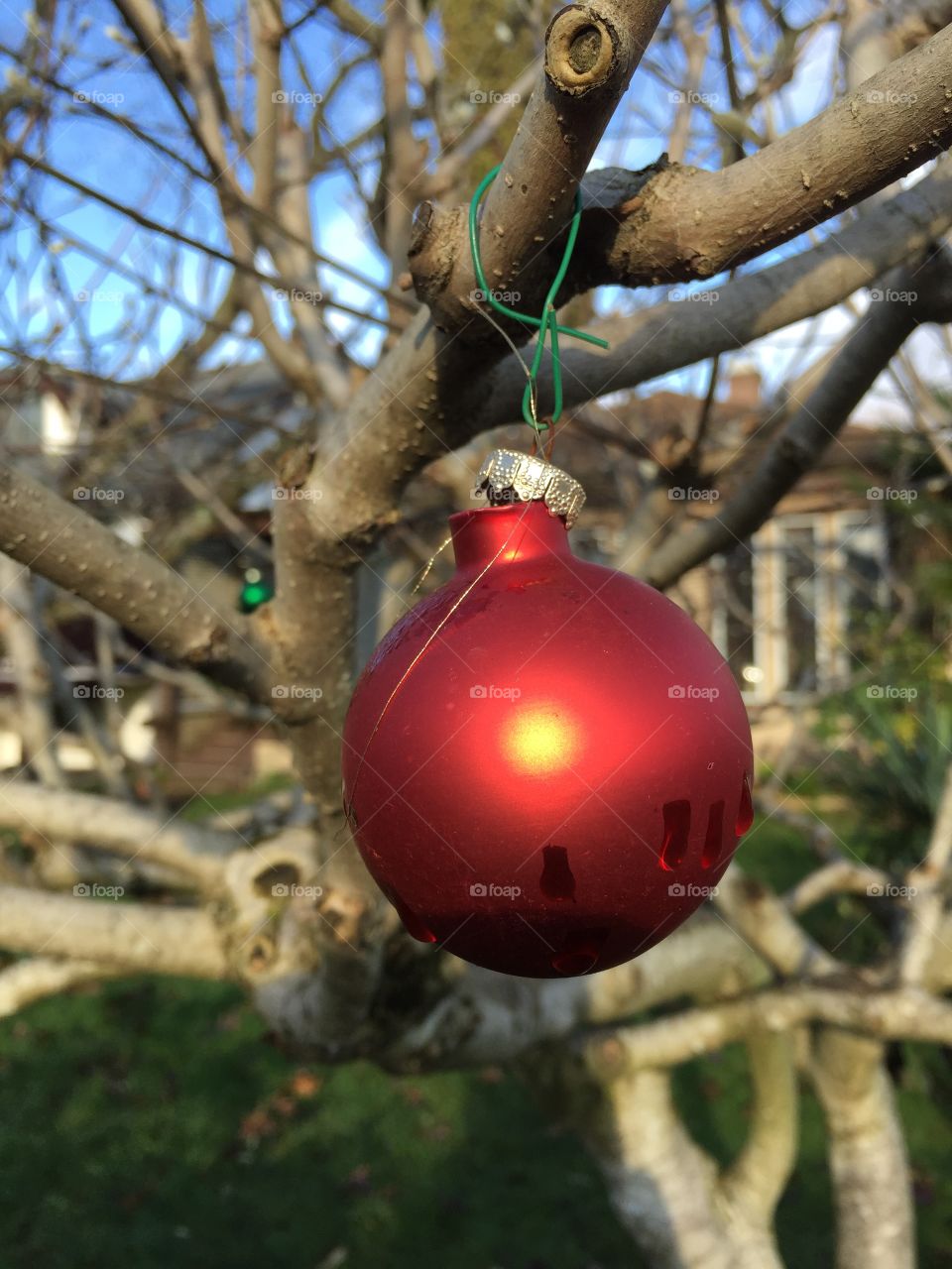 Red Christmas bauble close up