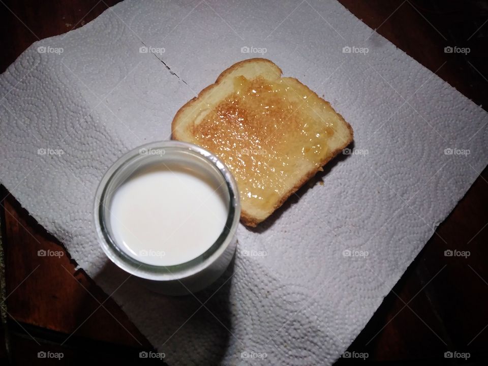 Marmalade toast and a glass of milk.