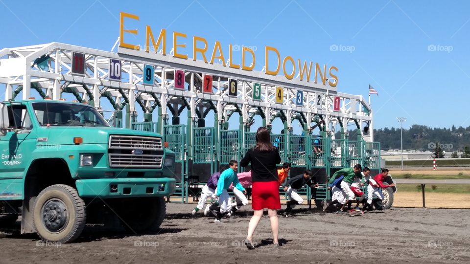 Jockeys Racing. the jockeys left the horses behind and had their own race