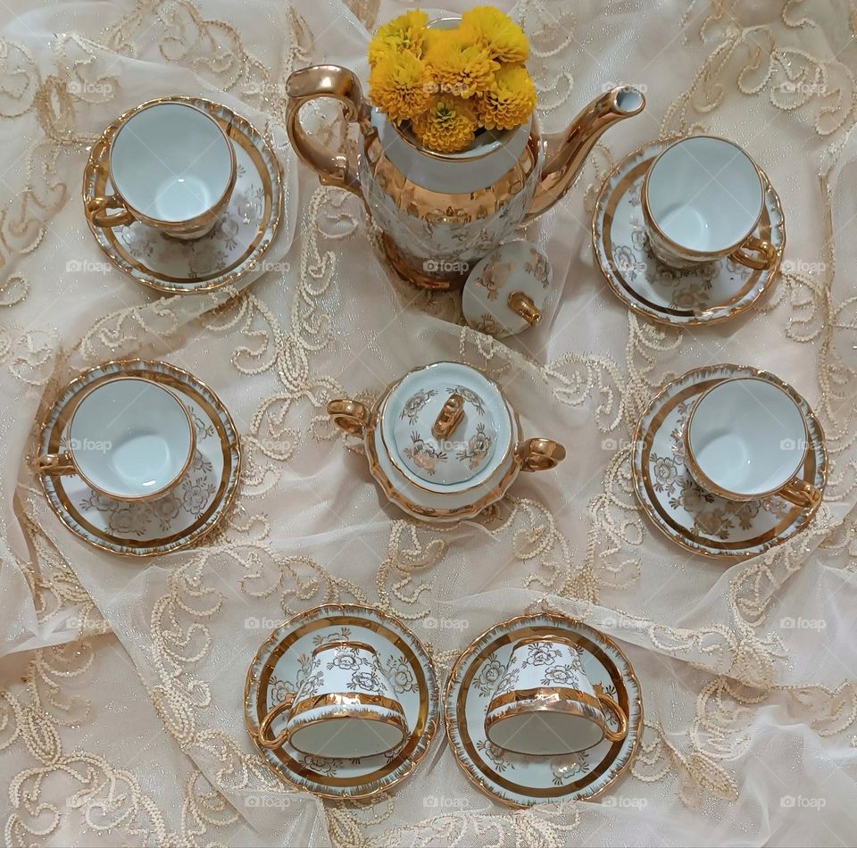 My mom never used this vintage porcelain tea set. She kept it safe to give as a gift to me