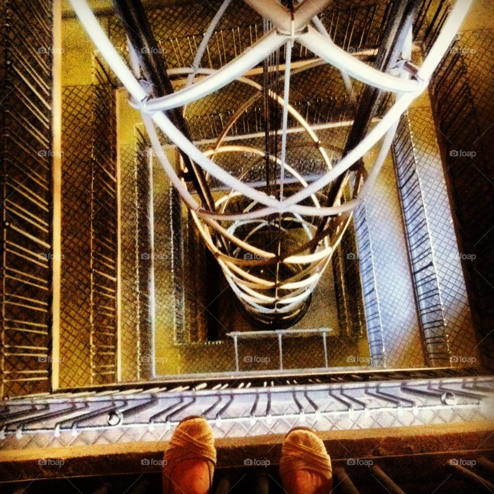 Inside the clock tower. I'm a bit scared of heights, but managed to get my toes right up to the edge :)