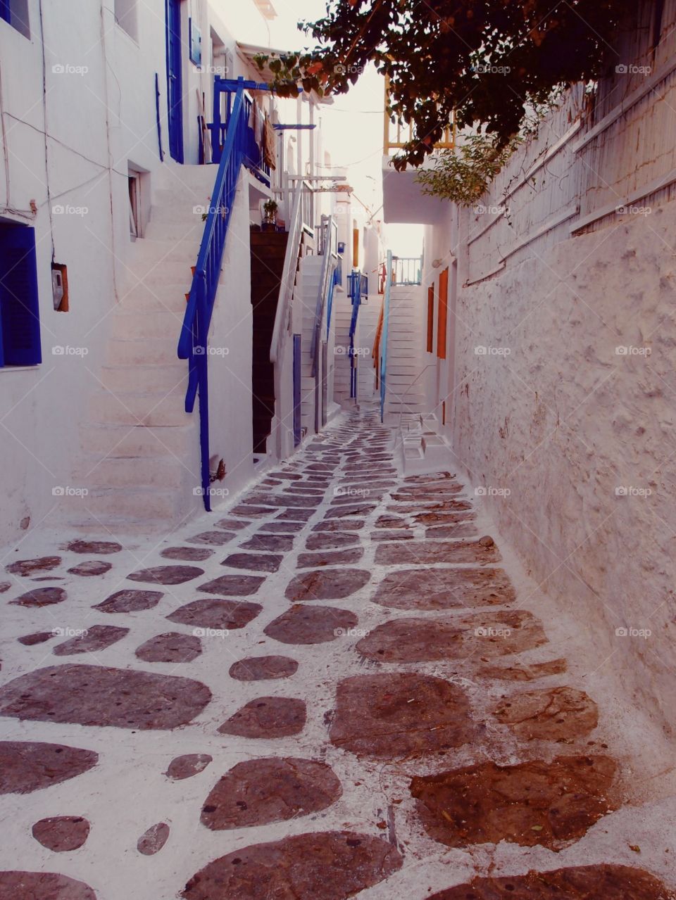 Colorful Staircases And Windows In Santorini Greece