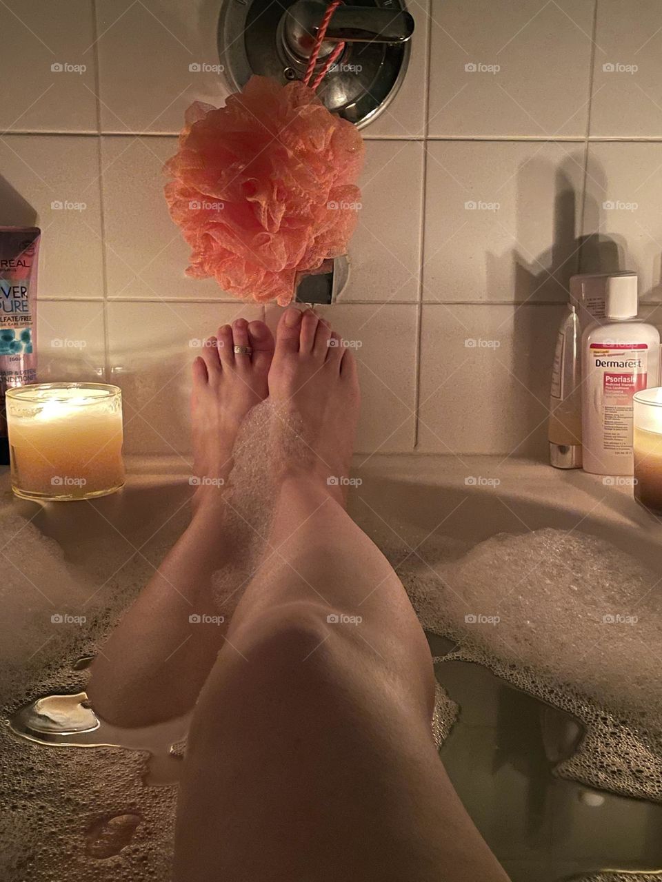 Rest and relaxation, in a rechargeable Dr Teal’s epsom bath salts and foaming gel, in a soaker tub with candle light!