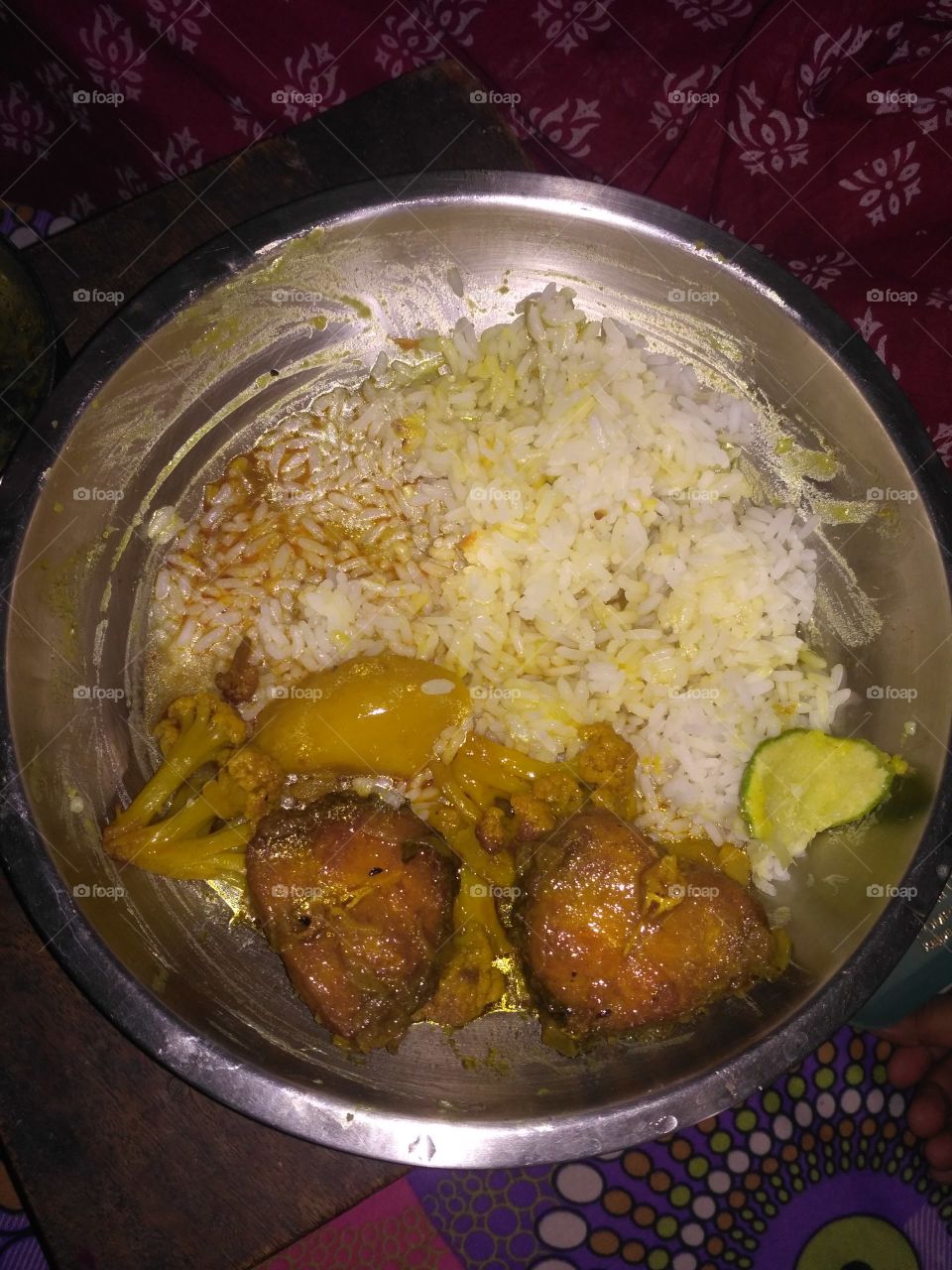 Bengali Dish   Rice and Fish curry.
