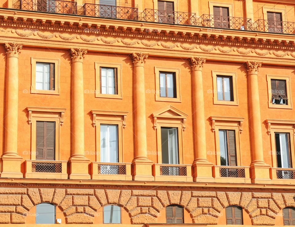 antique colourful building. architecture details of Rome antique colourful building in Rome, Italy