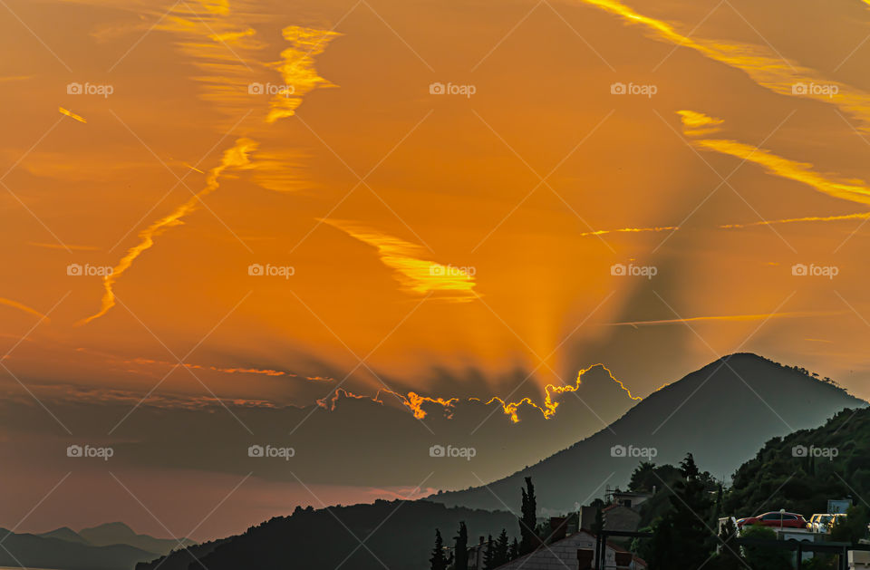 Sunset over coastline