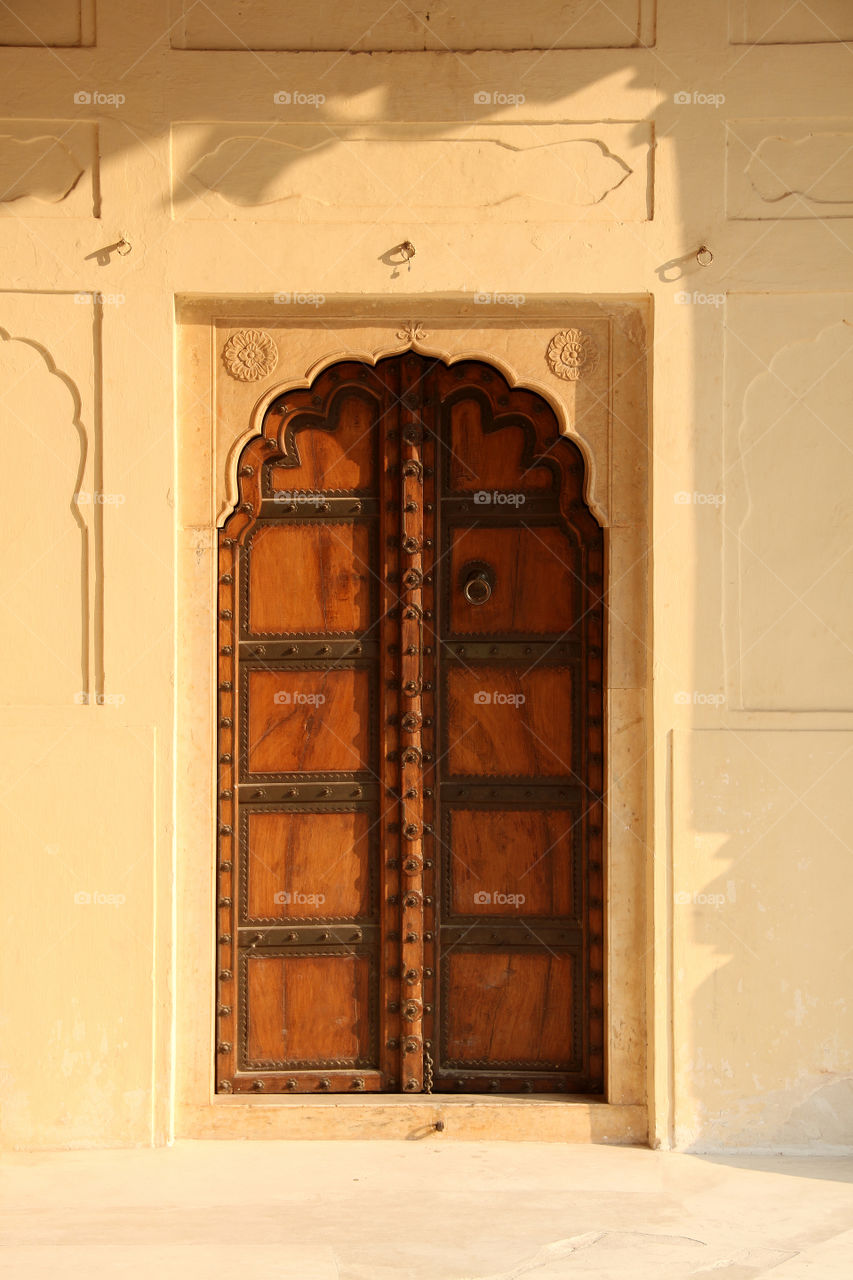 Indian old traditional door in palace in Rajasthan, india