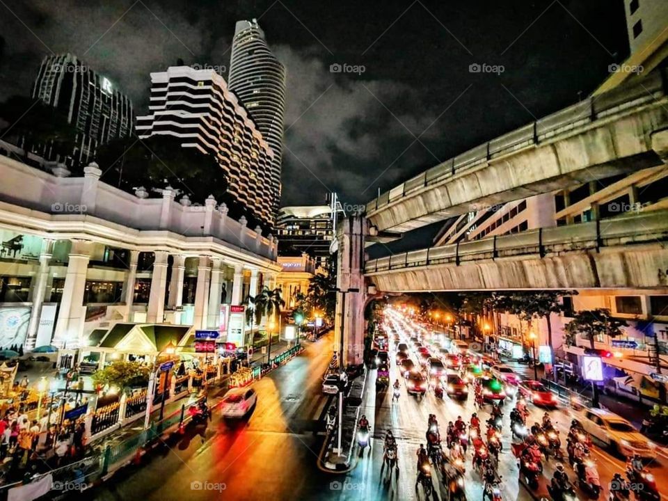 One way traffic in downtown Bangkok near the Erawan Shrine. This photo was taken on a Saturday night, do you can only imagine what rush hour is like on weekdays!