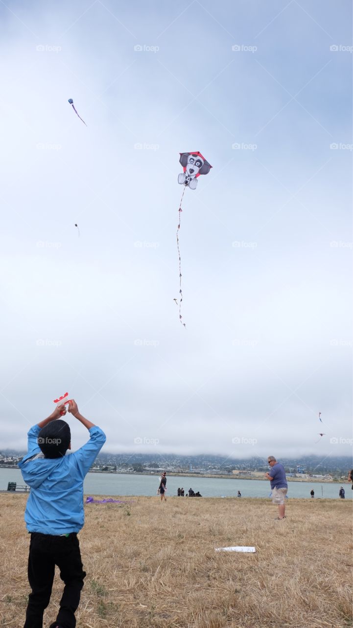 Boy flying kite