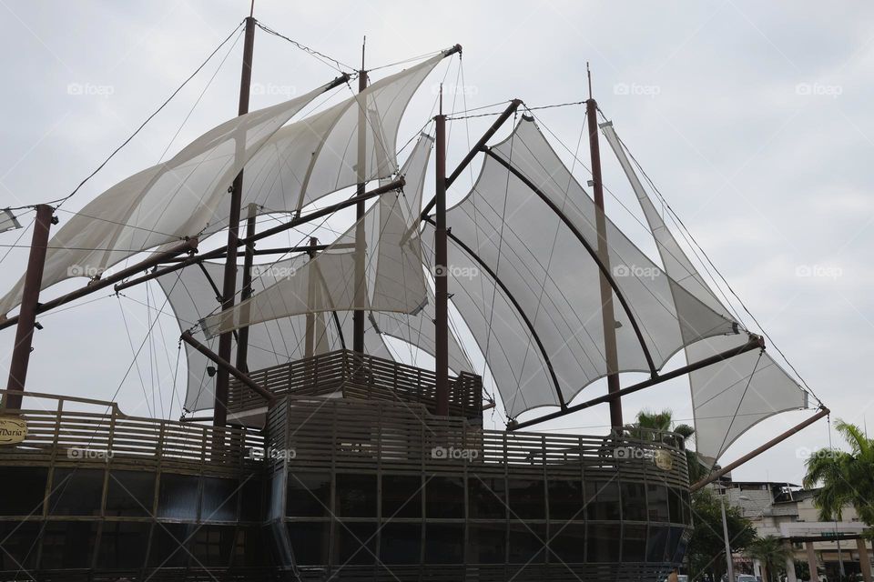 Wooden boat in the city of machala ecuador