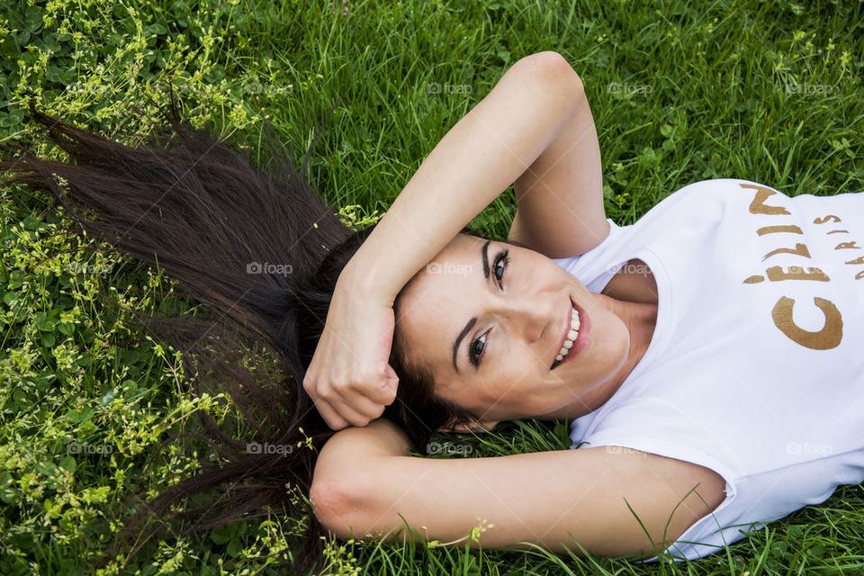 beautiful girl lying and posing