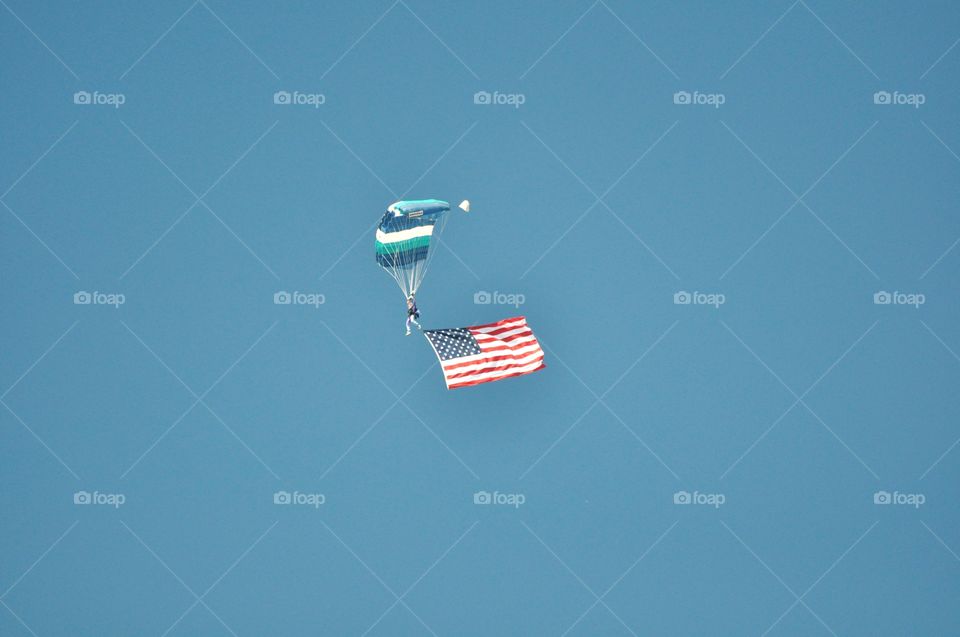 Flying American flag