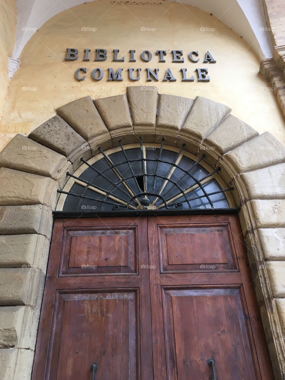 Public library door, Fermo, Italy