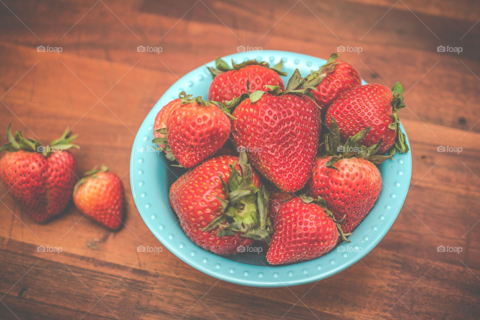 Red Strawberries in a Blue Bowl 2