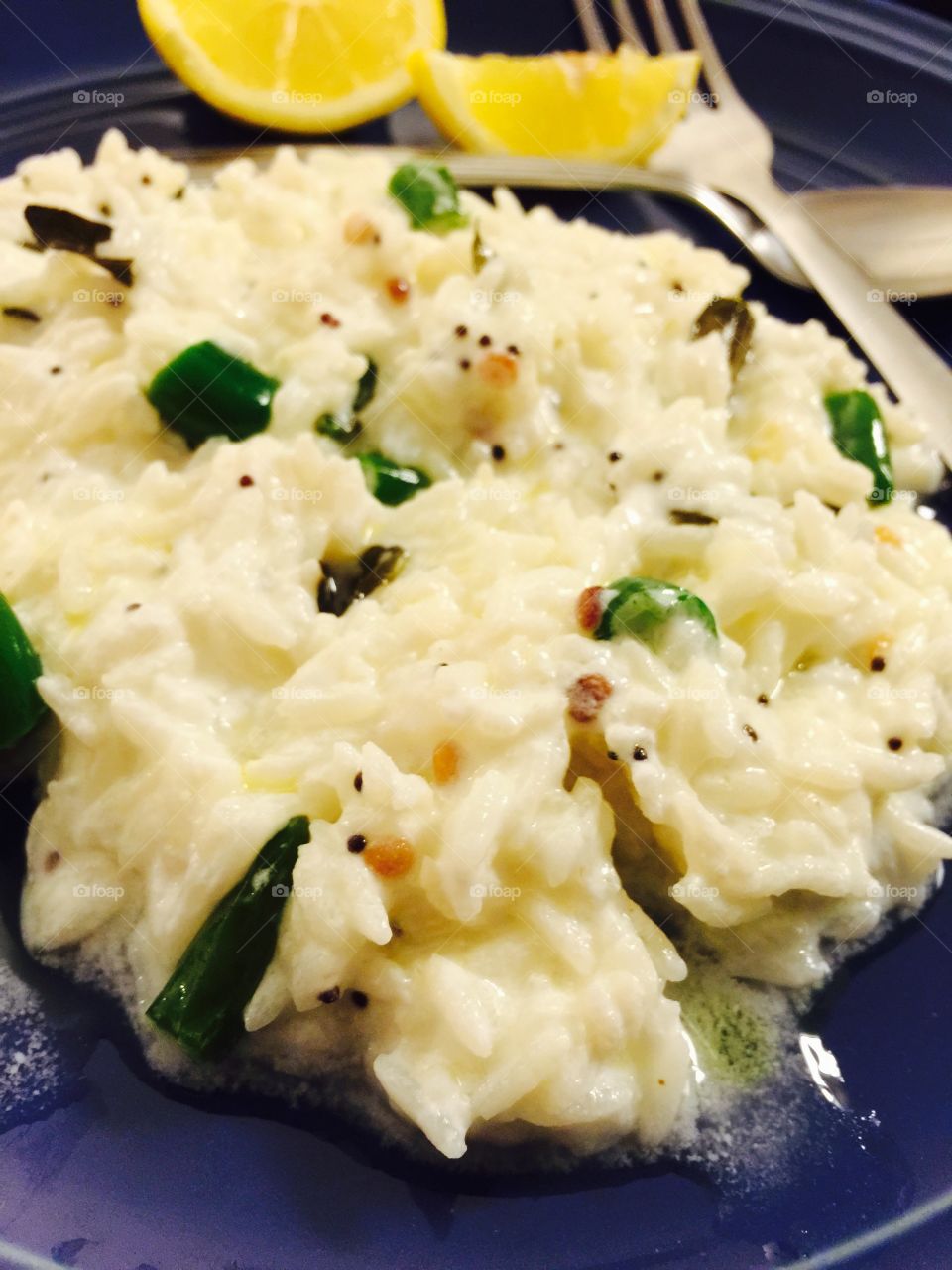 Yoghurt & Rice. Cannot stop sharing this dinner pic which was really as tangy as it looks. Curd rice, Thai peppers, basil leave, lemons