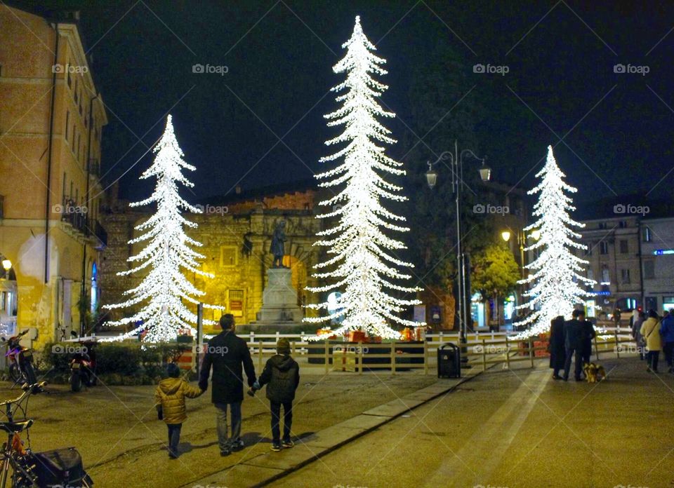 Christmas lights. Christmas trees in Vicenza, Italy