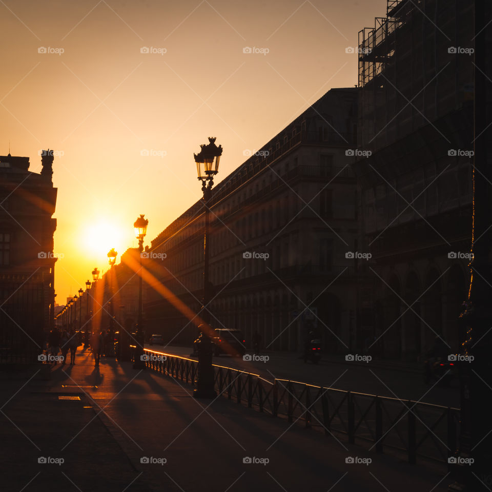 Sunset from the Rivoli avenue in Paris 