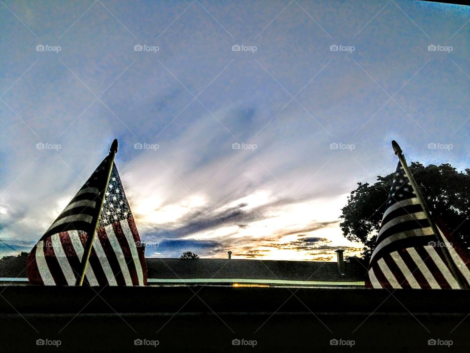 sunrise and the American flag