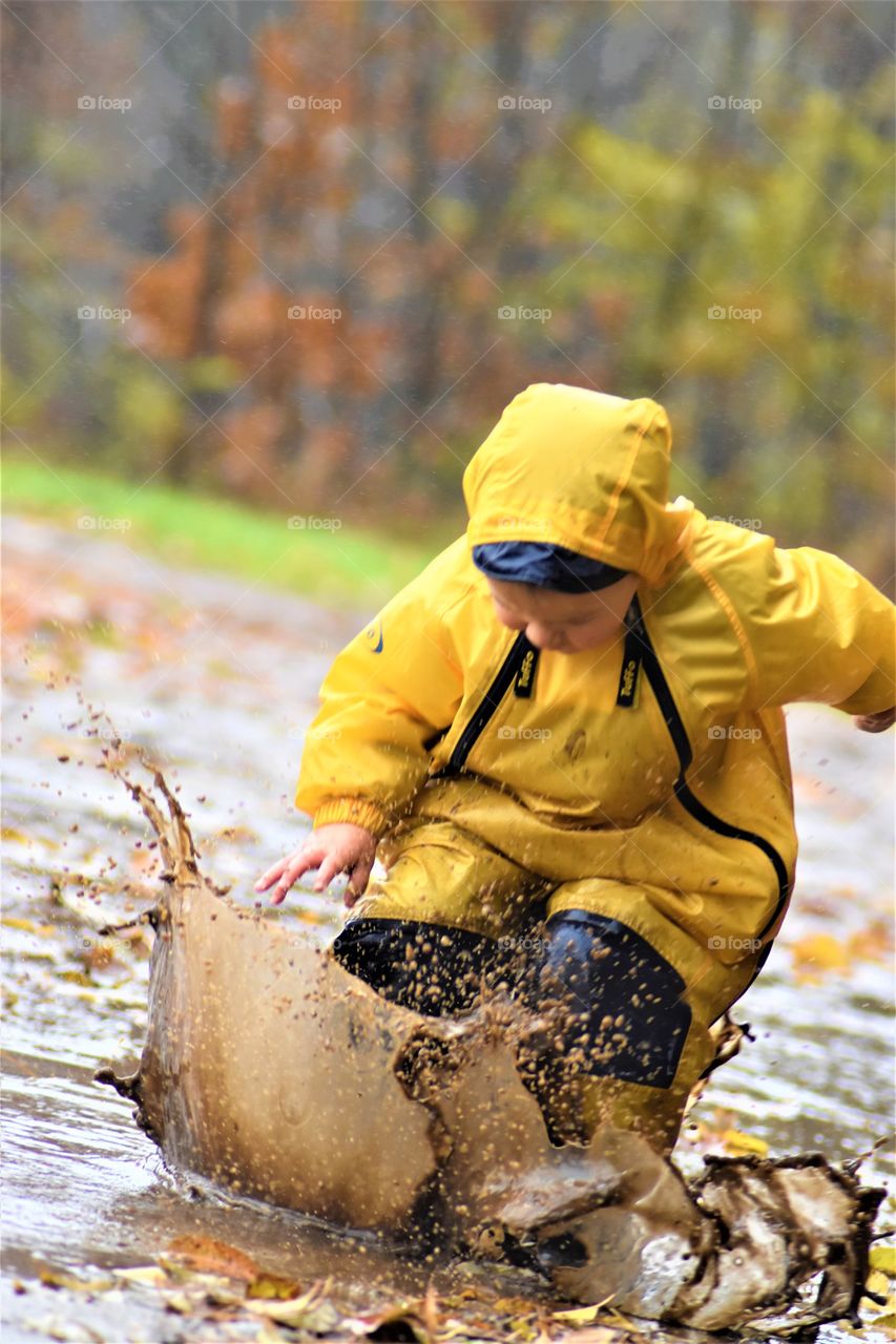 splashing and jumping in puddles