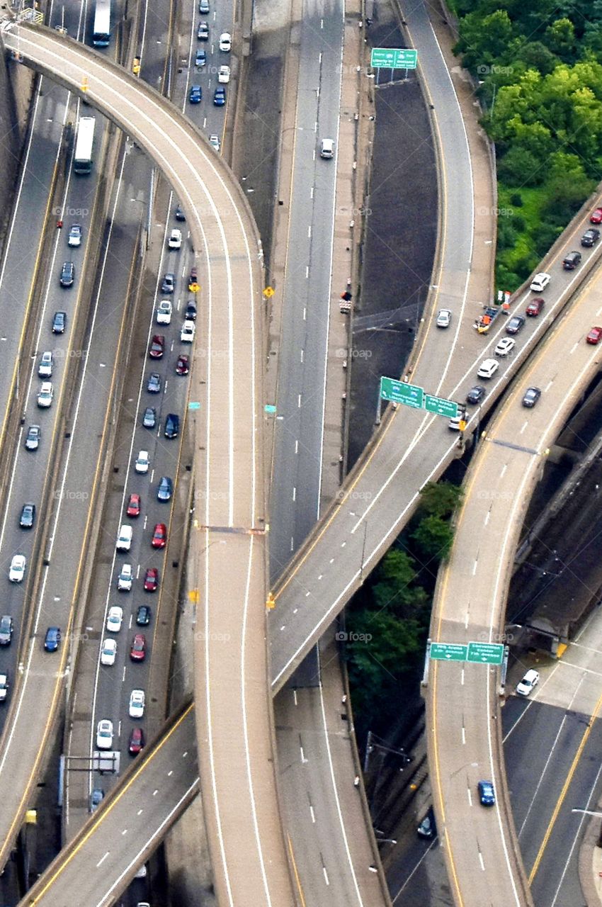 Man made highways and cars viewed from above