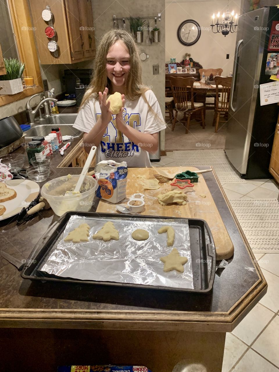 Making sugar cookies at Christmas time.