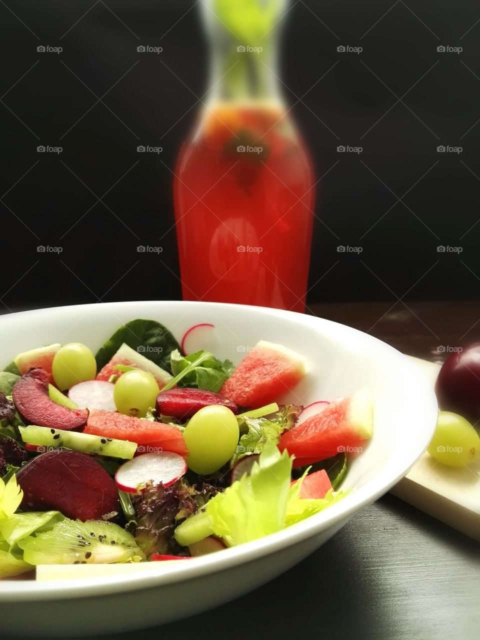 Close-up of salad with juice