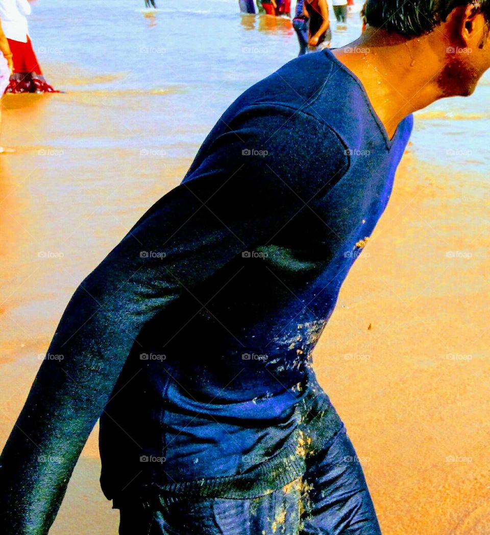 Stylish illusion.. Boy in beach. Fun