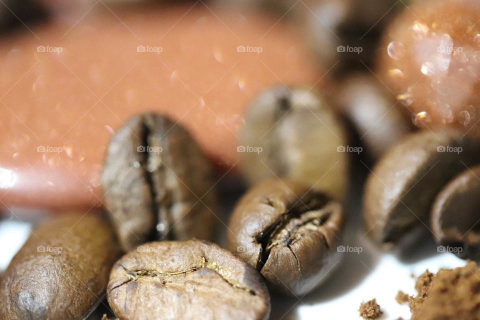 Semi-precious stones and coffee beans