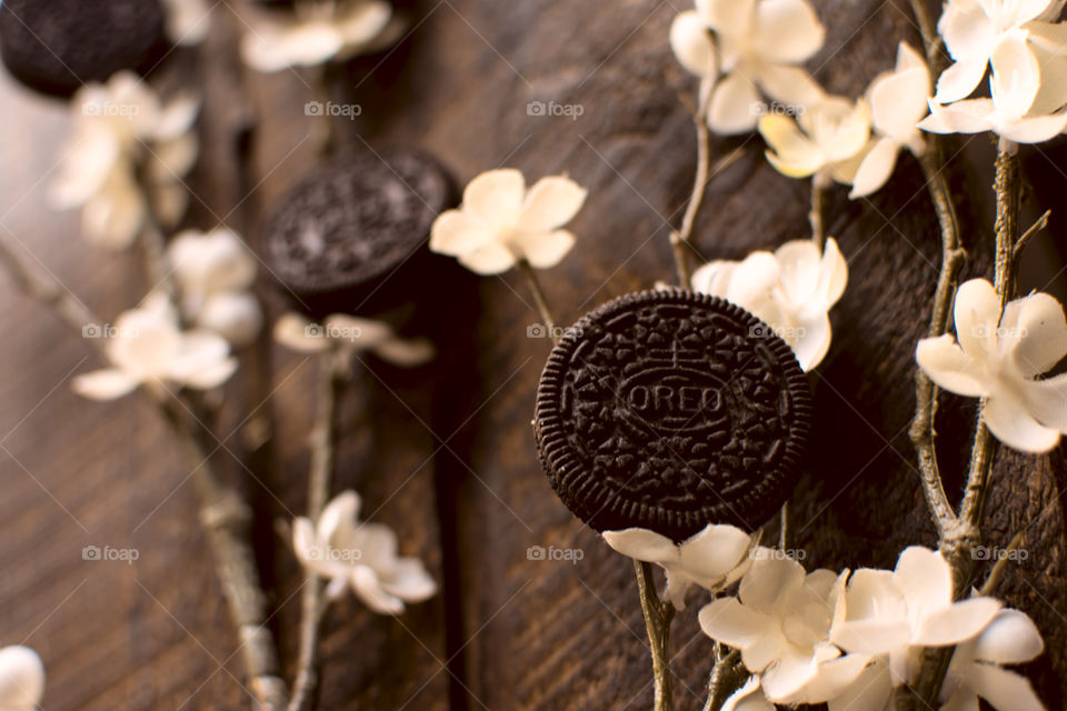 Spring cherry blossom conceptual Oreo cookie art photography 