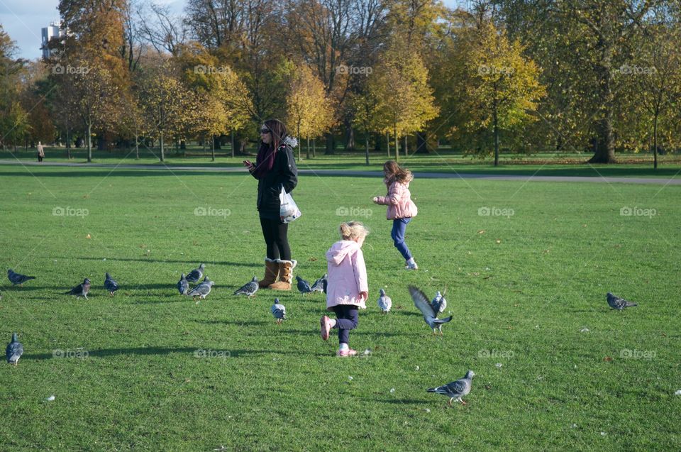 Little girl chasing birds