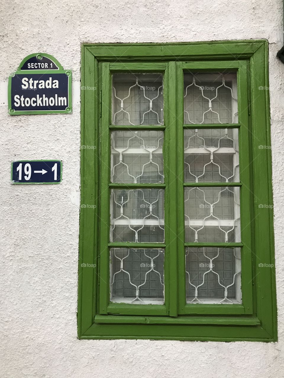 Stockholm street with green window, Bucharest, Romania