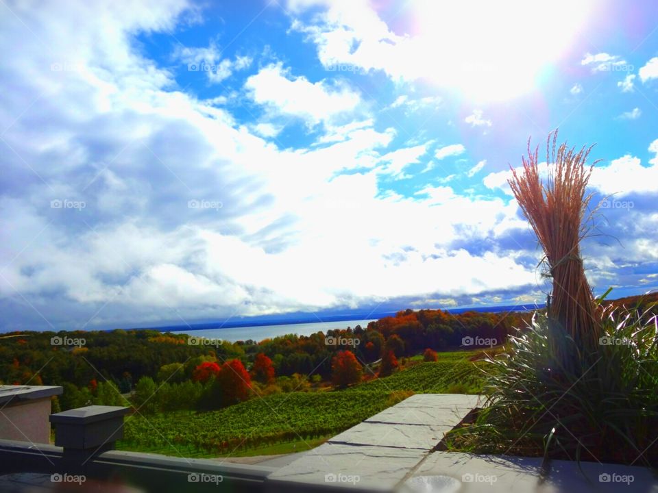 gorgeous sky full of clouds in Traverse City Michigan at a winery