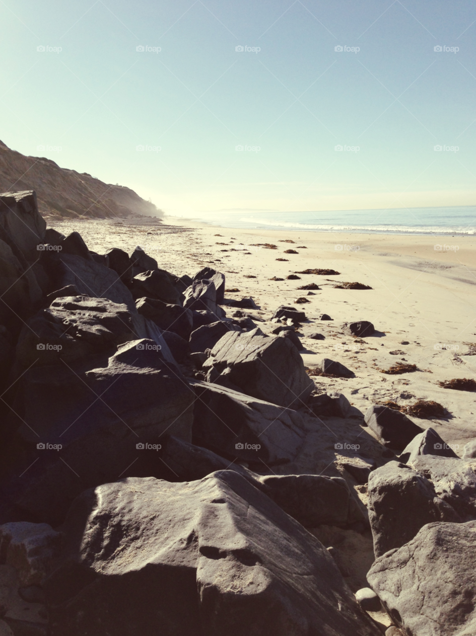 beach morning sand rocks by ninjacentral