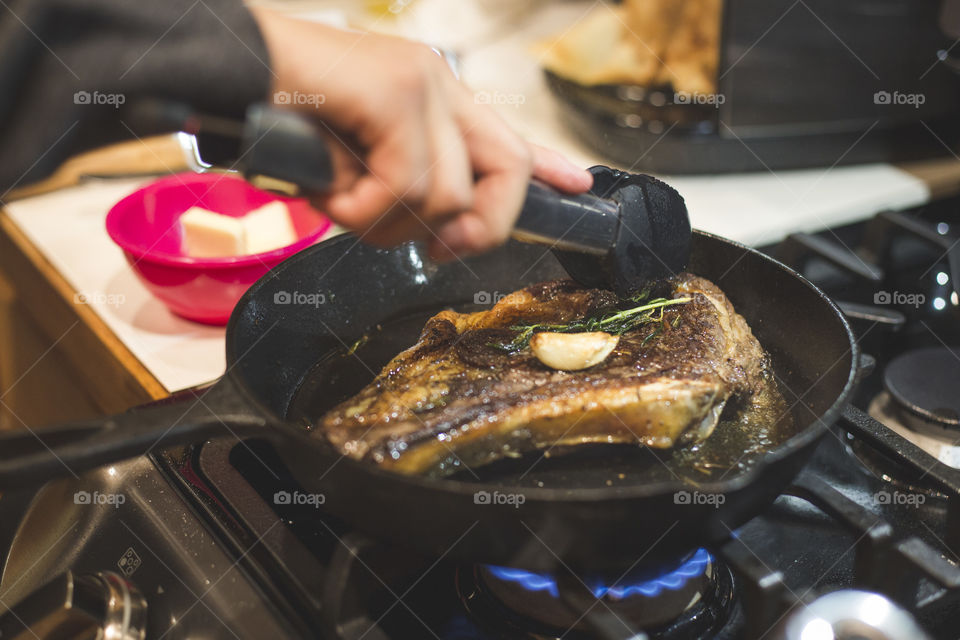 Cooking stake for dinner 