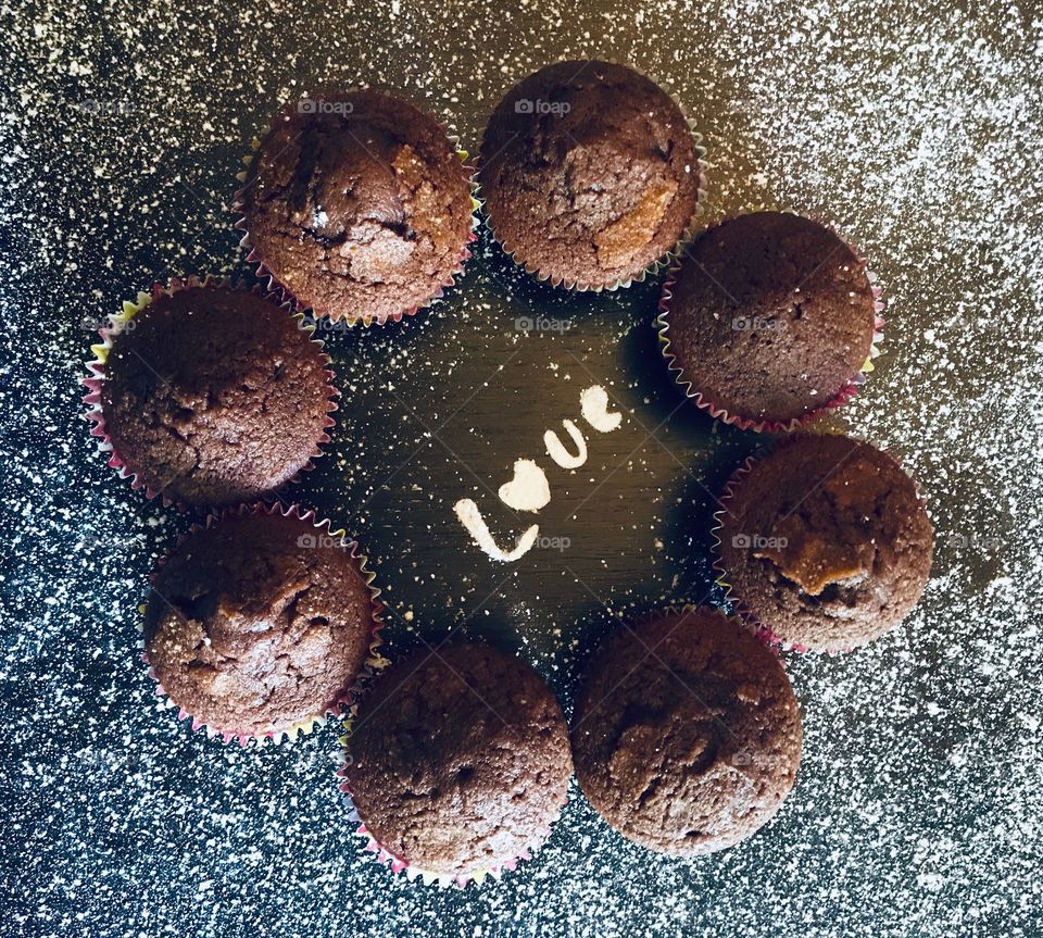 Homemade cocoa and amaretti muffins