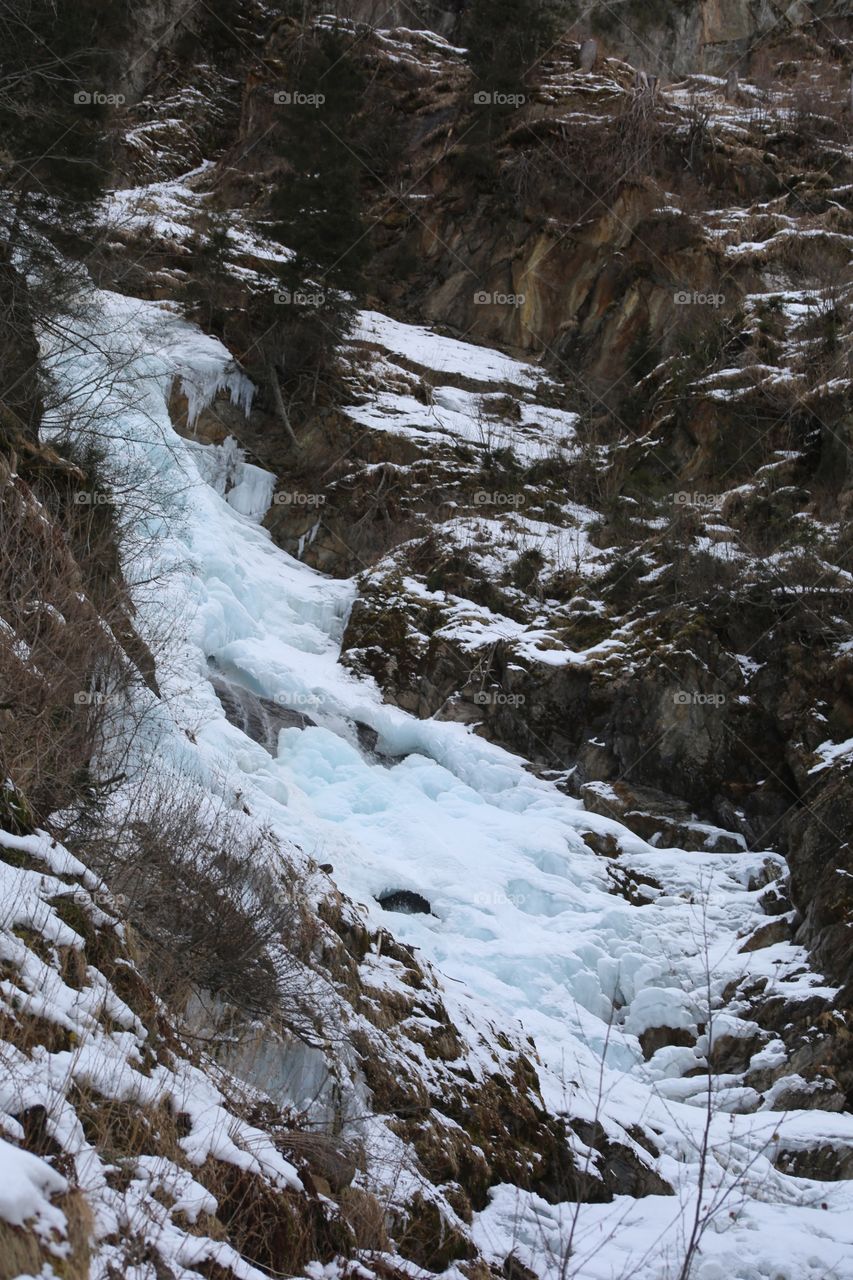 A frozen waterfall in Austria.