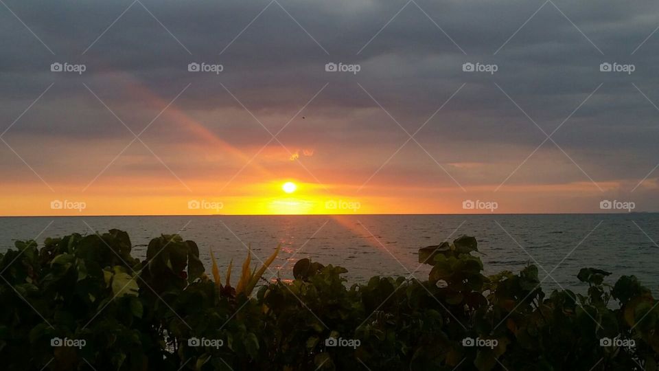 Sunset overlooking the resort gardens Fiji 