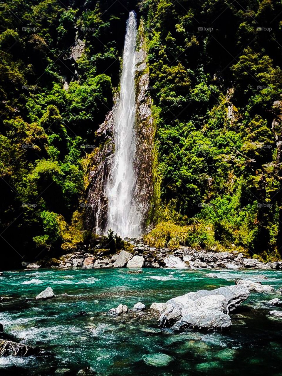 Waterfall in New Zealand, South Island. 