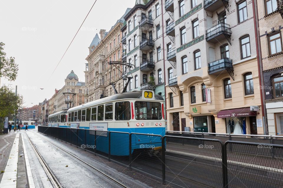 Public transportation, tram in the center of Gothenburg city Sweden 