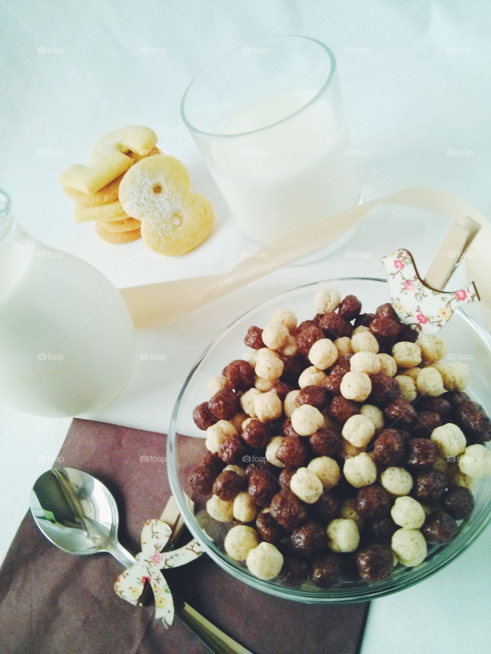 Children's breakfast. Healthy children's breakfast on white background