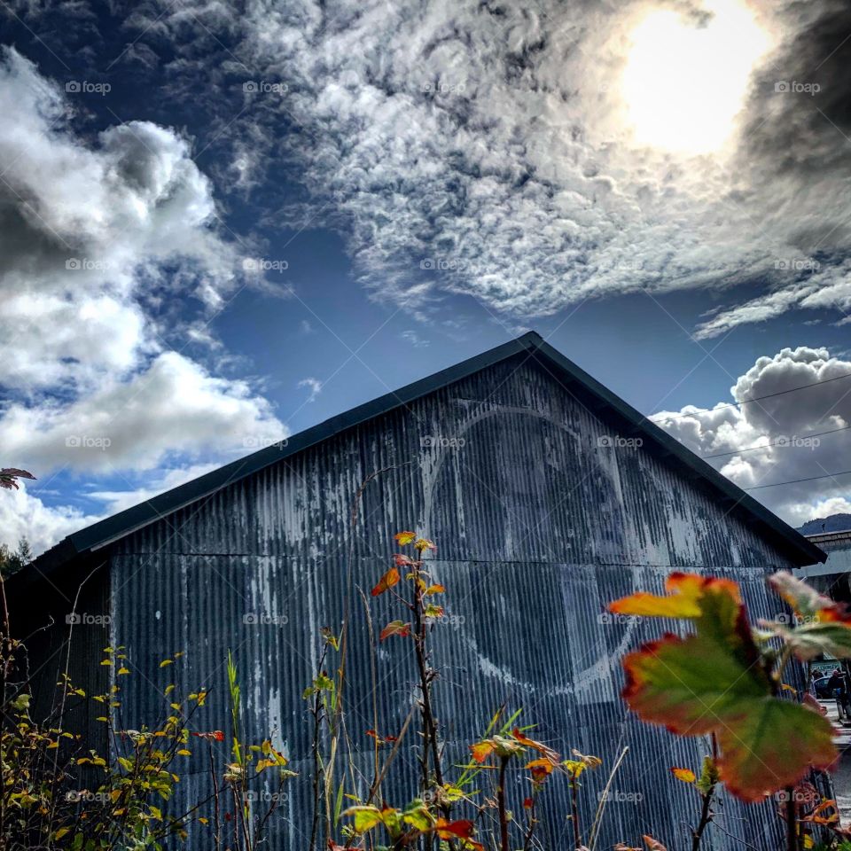 Glorious fall sky, and an abandoned building 
