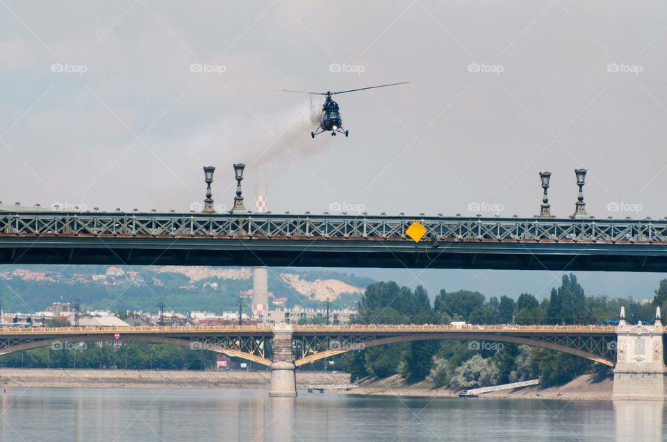 Helicopter. The photo was taken in Budapest, Hungary.
