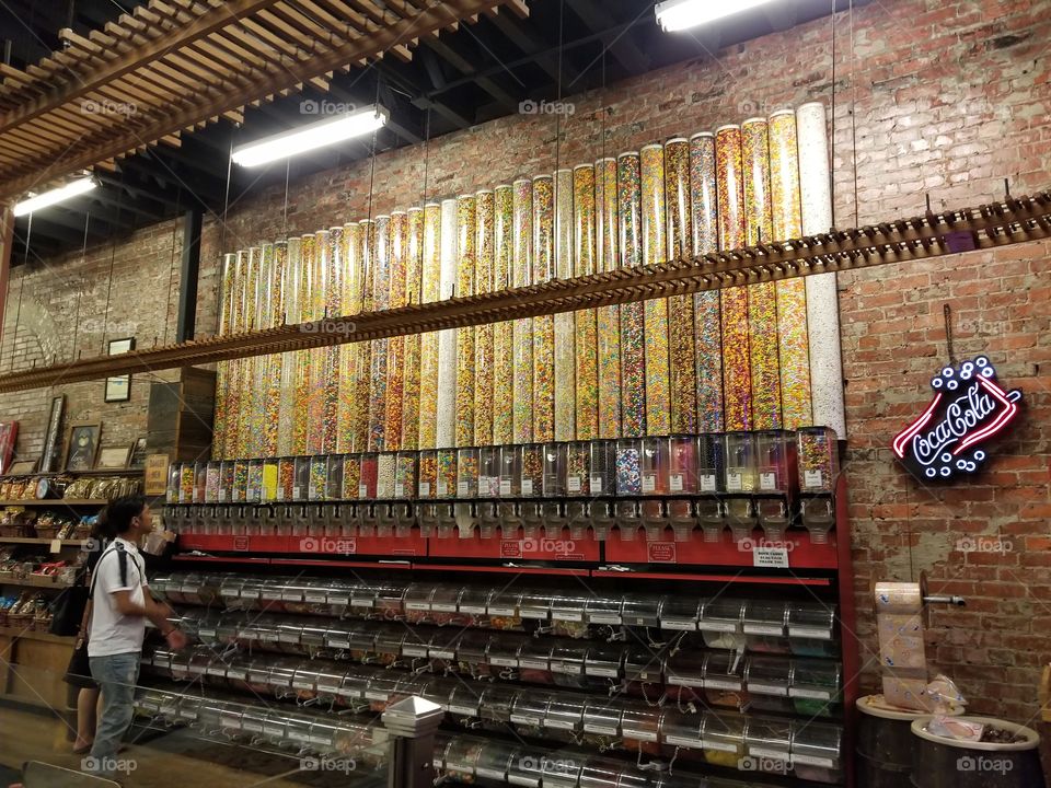 Candy dispensers at a large candy shop in Nashville.