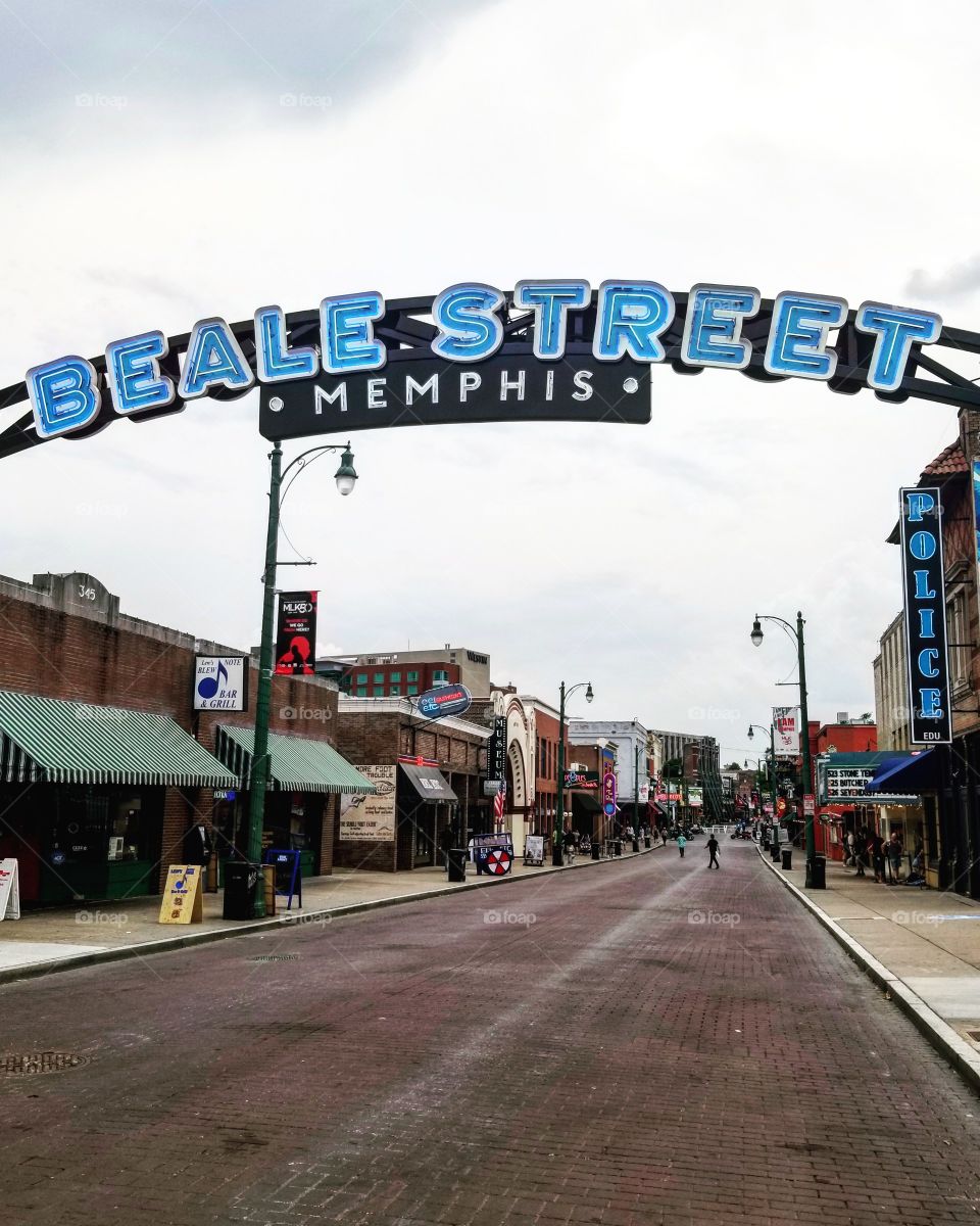 Blue sign over Beale Street in Memphis