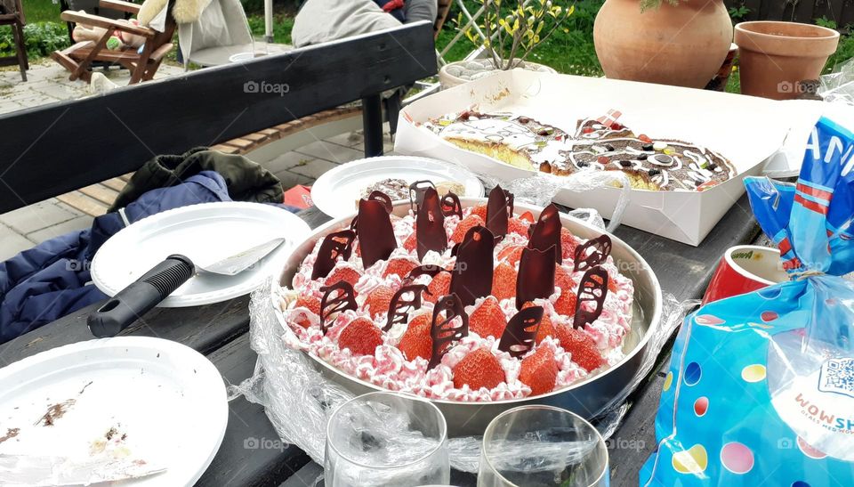 birthday cake with strawberries