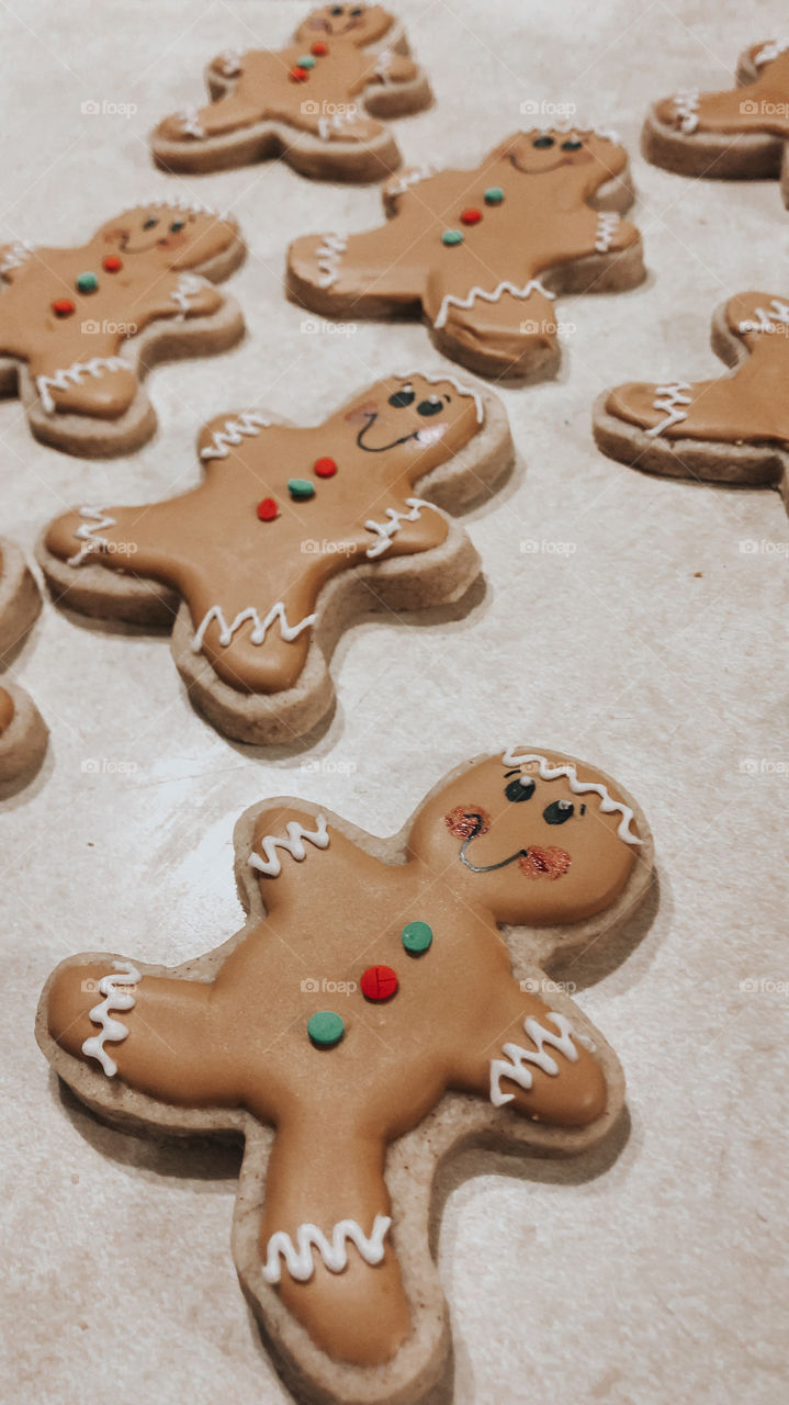 Decorated gingerbread sugar cookies for Christmas 