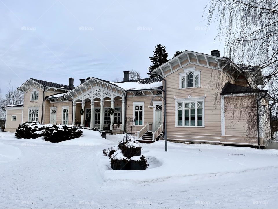 Its, all white. Clowdy witer day @ old vicarage in Kenkävero, Mikkeli, Finland.